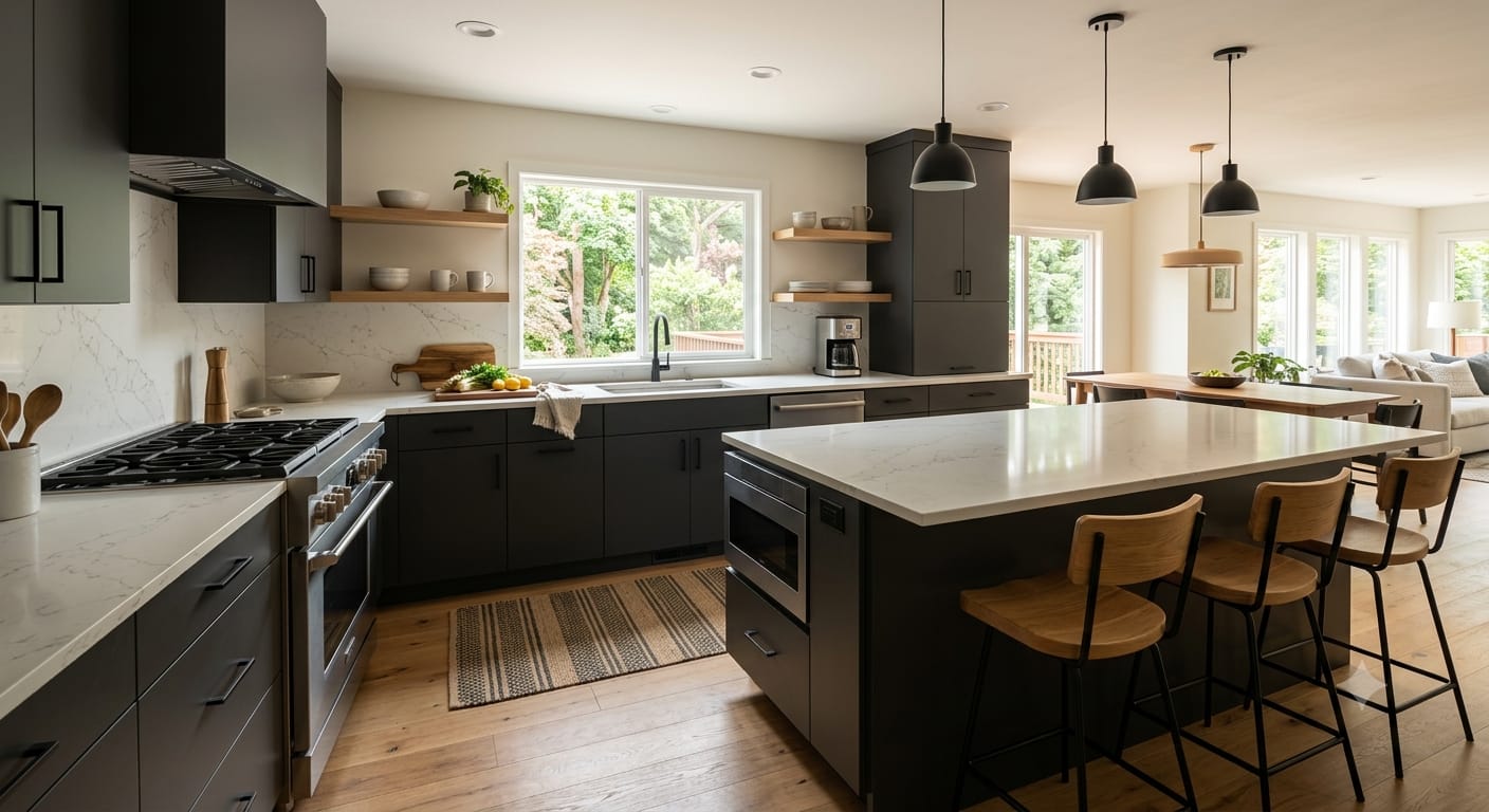 Matte charcoal custom kitchen by Easy Fit Interiors